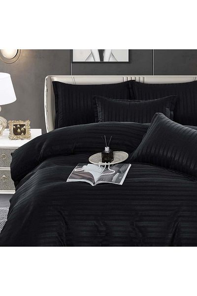 trendyhome Double Bed Linen, Damask Finet Elegance, 4 Pieces, UNI, Black, ST23493