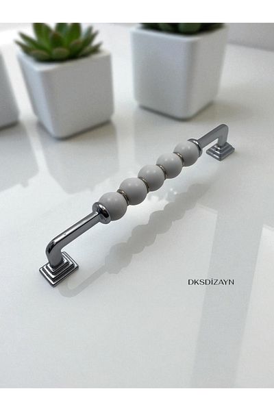 DKSDİZAYN Дръжка за кухненски шкаф Maya Beaded 128 мм, хромирана, специална, тежък метал, първокласна, за мебели