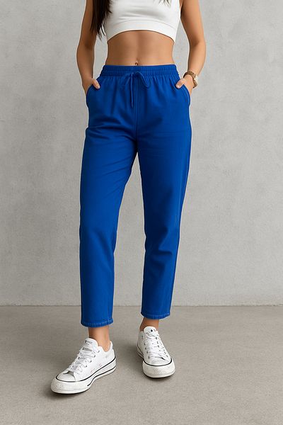 My Blog Pantaloni albaștri Saks cu detaliu ciucuri