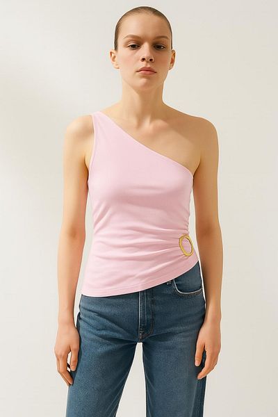 HAKKE One Shoulder Polyamide Bluz with Side Buckle