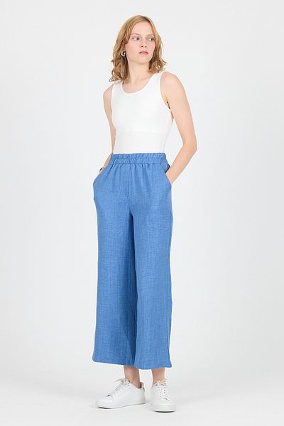 Rays Indigo Cotton Elastic Waist Wide Leg Trousers 4657