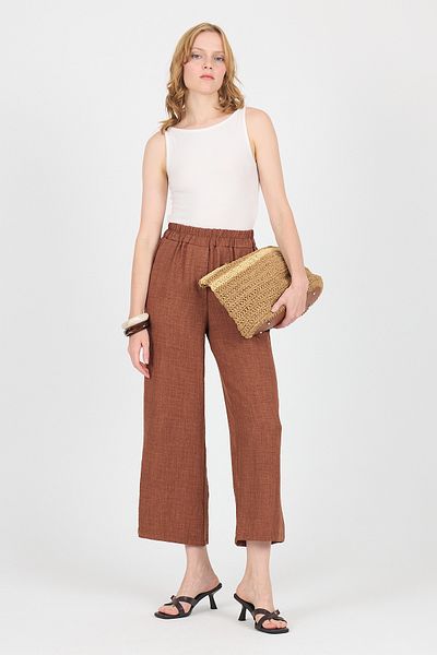 Rays Brown Cotton Elastic Waist Wide Leg Trousers 4657