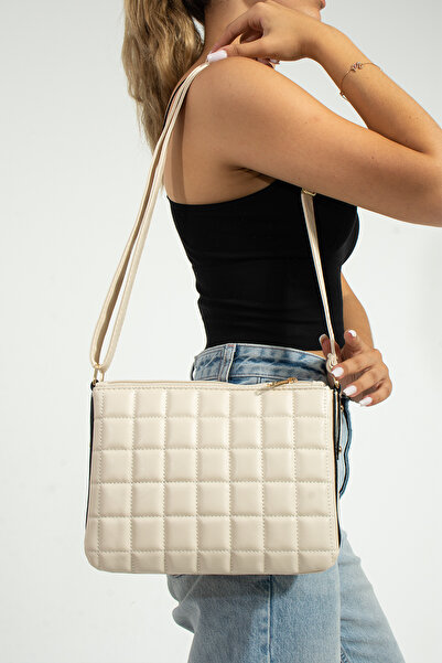 Sanmorris 1357 SN حقيبة كتف نسائية ذات حزام متقاطع مبطن باللون البيج الداكن