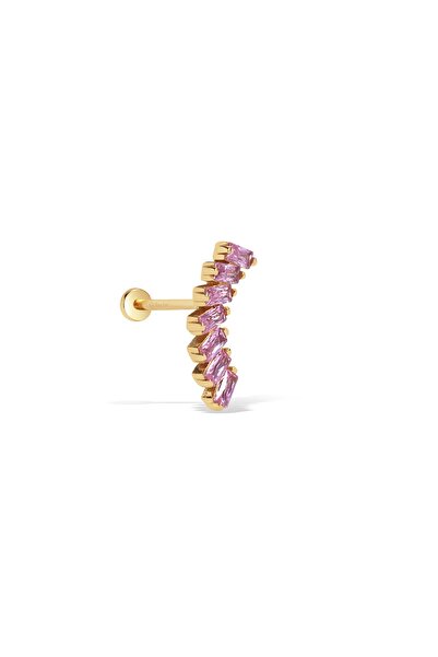 Diamond Line-Gülaylar 14 Ayar Sarı Altın Taşlı Tragus Piercing