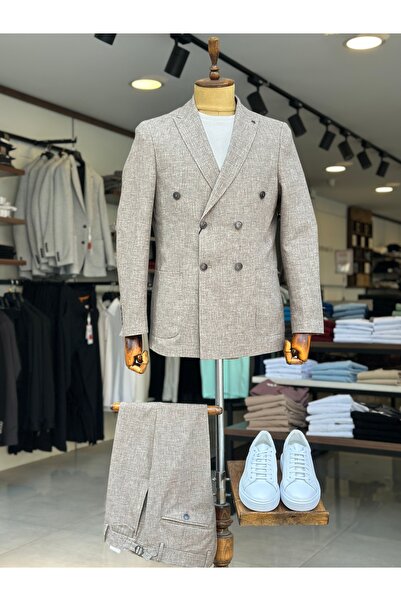 ALTINYILDIZ CLASSICS Sixstar Classics Linen Double Breasted Brown Slimfit Suit