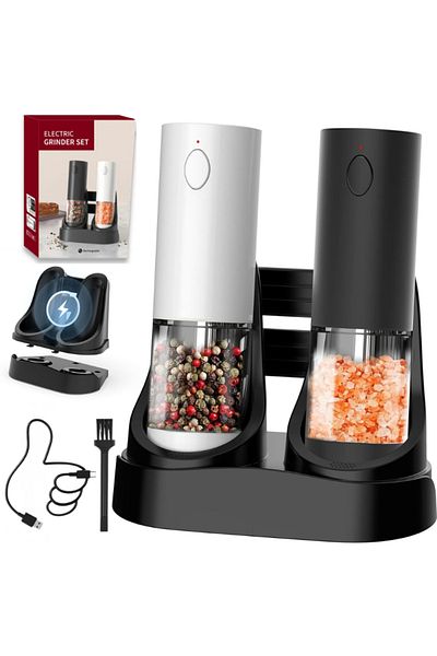 OEM Set of 2 Electric salt pepper and spice grinders, Ceramic blades, Charging stand