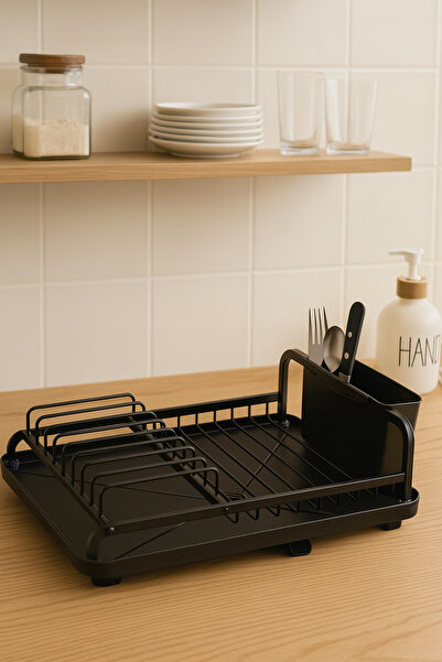 Evsun Home Collection Black Alüminyum Bulaşıklık Tabaklık Döndürülebilir Su T...