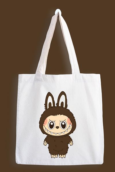 designedfy Brown Labubu Waterproof Printed Cloth Bag, Tote Bag