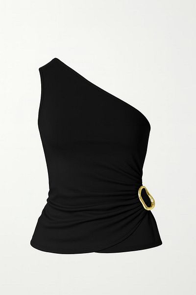 HAKKE One Shoulder Polyamide Bluz with Side Buckle