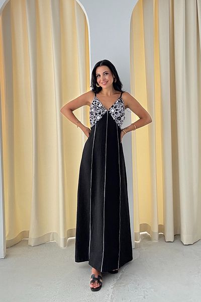 Seda Yalçın Atelier Black Chest Detailed Strap Midi Dress