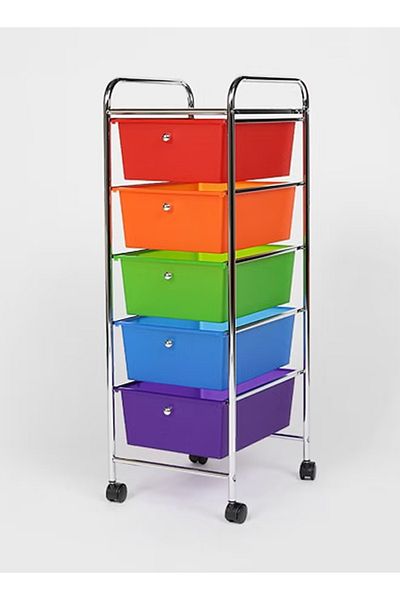 Cady One Rolling storage cart with 5 plastic drawers on wheels