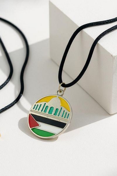 Zaytoon Black Drawstring Palestine Flag and Dome of the Rock Sahara Unisex Palestine Necklace 40 cm J300013