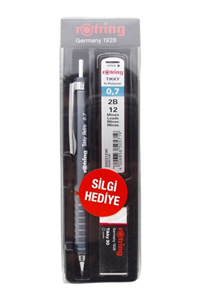 Rotring Okul Seti Versatil Kalem + Min Silgi Hediyeli Tikky Retro 0.7 Gri