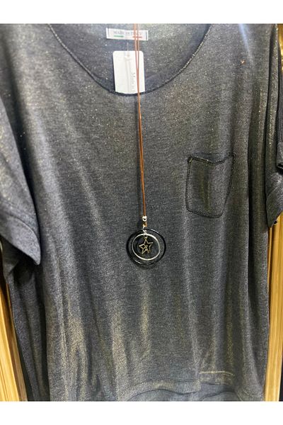 Butik Ayseba Italian Gilded Short Sleeve Blouse with Necklace