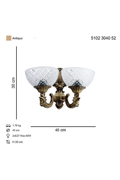HubRom Aplica HubRom, YENI LOST 5102-3040-52 40x40xHmax25 cm 2xE27-60W Antiq