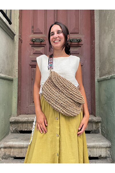 Bohoyasam El Yapımı Bohem Örgü Bel Çantası – Omuz ve Bel Kullanımlı, Doğal Ha...