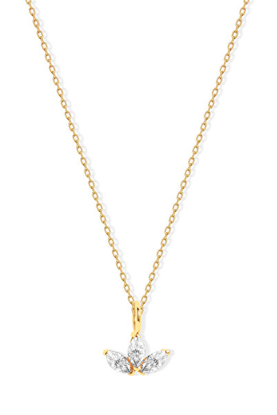 Diamond Line-Gülaylar 14 Ayar Sarı Altın Minimal Taşlı Lotus Kolye
