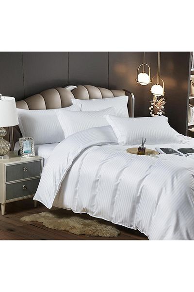 trendyhome Double Bed Linen, Fine Damask, 6 Pieces, UNI, White, J13128