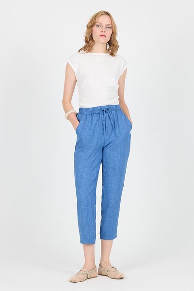 Rays Indigo Cotton Elastic Waist Straight Leg Straight Leg Trousers 4800