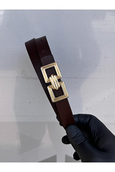 Kemerix 100% Genuine Leather Thin Gold Buckle Bitter Brown Women's Belt