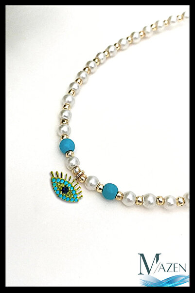 MAZEN Eye Figured Pearl Necklace |   Turquoise Stone |   Women's Jewelry Acce...