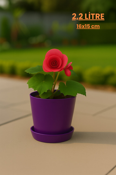 Melkan Home Modern Begonya Saksı 2,2 Litre Tabaklı Çiçek Saksısı – İç ve Dış Mekana Uygun 16x15 cm