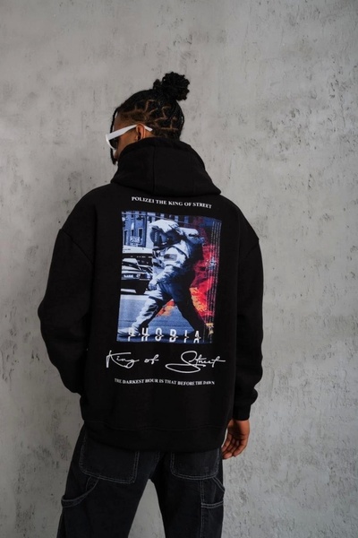 targa lina Men's Astronaut Printed Hooded Sweat - Black