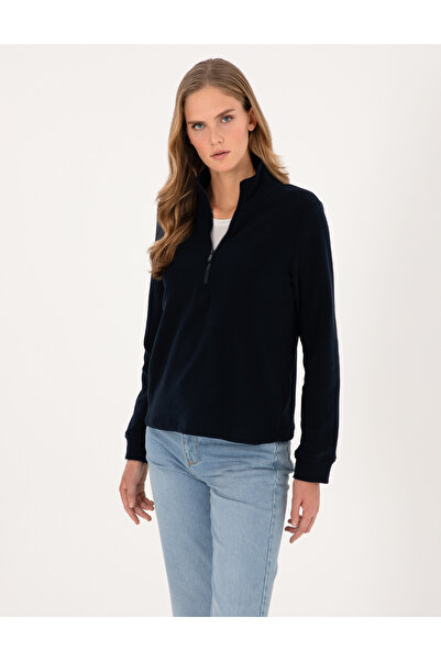 Pierre Cardin Navy Blue Comfort Fit Zippered Fleece Sweatshirt 50316333-Vr033