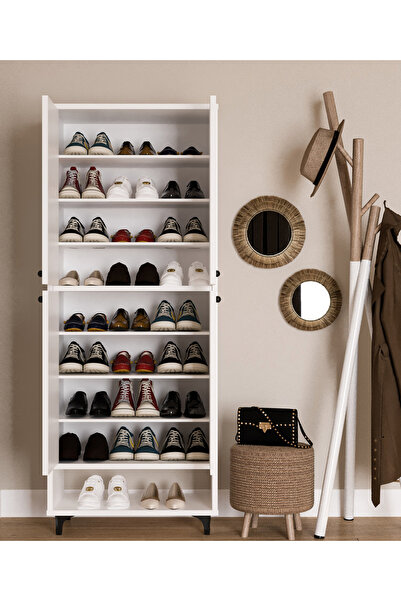 DEWOODY 9 Raflı 4 Kapaklı Modern Ayakkabılık , Kiler Dolabı , Çok Amaçlı Dolap, Mutfak Dolabı , Erzak Dolabı