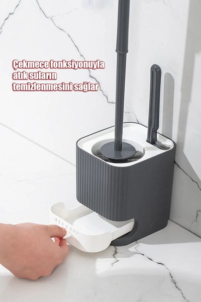 Tilbe Home Βούρτσα καθίσματος τουαλέτας Μπάνιο Τουαλέτα WC Βούρτσα καθαρισμού 2 τεμαχίων Βούρτσα καθαρισμού με δοχείο που δεν χυθεί νερό Γκρι
