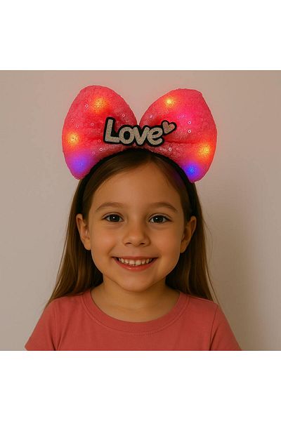 doremodam Fuchsia Bow Crown with Led Light and Love Written – Girl's Party Crown - 718124-1453