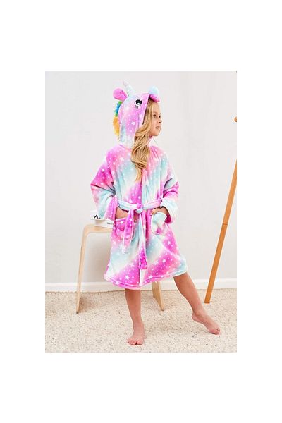 zzz sleep good sleeping !!! Children's bathrobes, Unicorn model, print in shades of Pink with Stars