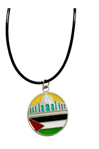 Zaytoon Black Drawstring Palestine Flag and Dome of the Rock Sahara Unisex Palestine Necklace 40 cm J300013