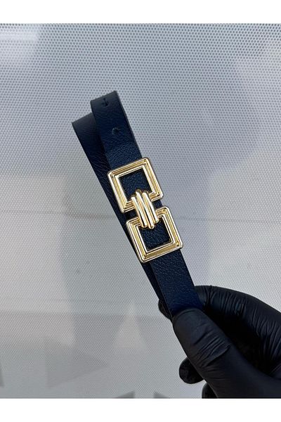 Kemerix 100% Genuine Leather Thin Gold Buckle Women's Belt