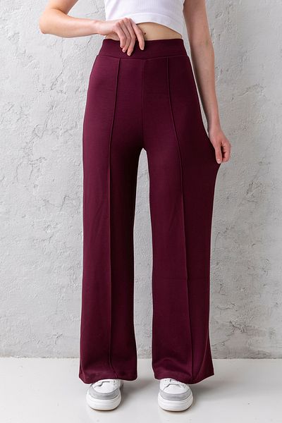 CNRCollection Women's Plum High Waist Gathering Front Ribbed Wide Fit Loose Leg Modal Fabric Leggings Pants