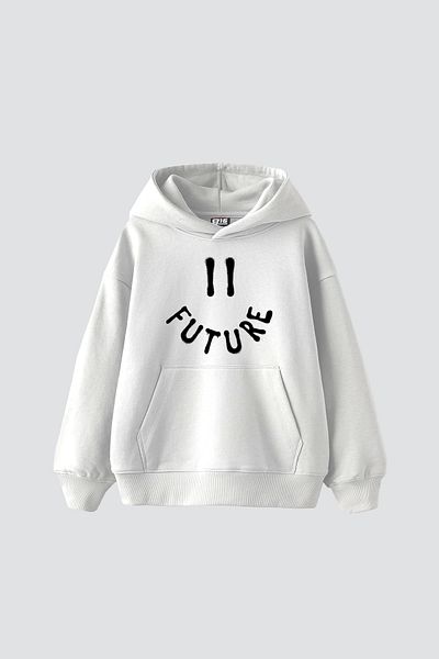 Bak Moda Future Smile Printed Oversize Women's White Hoodie