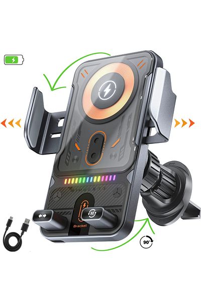 RaSteff Suport Auto pentru telefon cu Incarcare Wireless, Prindere cu ajustare automata, Rotire la 90°