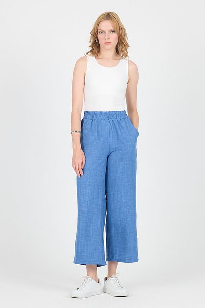 Rays Indigo Cotton Elastic Waist Wide Leg Trousers 4657
