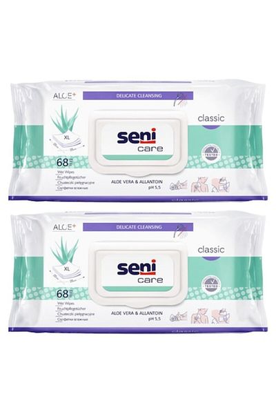 Seni 2 x Șervețele umede igienice pentru incontinență cu aloe vera și alantoină pentru îngrijirea pleoapelor, 68 de bucăți