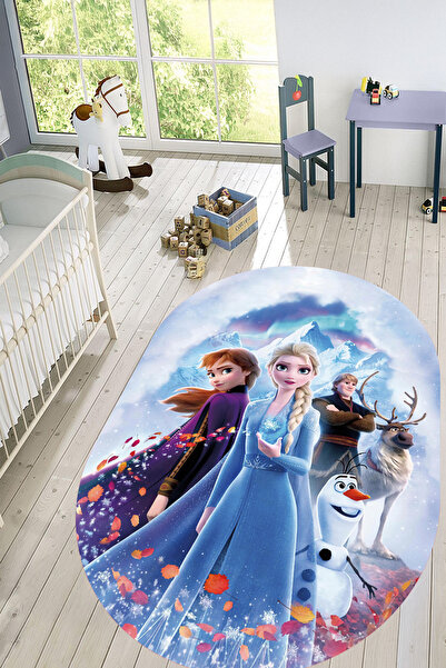 Decorative Printed Washable and Anti-Slip Snow Country Themed Oval Children's Rug, B,O,CHILDREN,42,COLORFUL