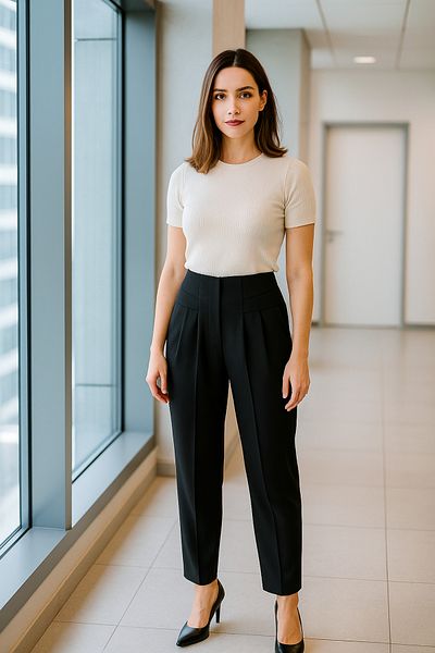 Ceylen High Waist Pleated Fabric Trousers