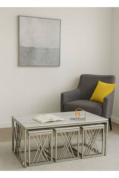 Al Saada Home كمية محدودة من طقم طاولة الخدمة الرخامية 1+6 - فضي