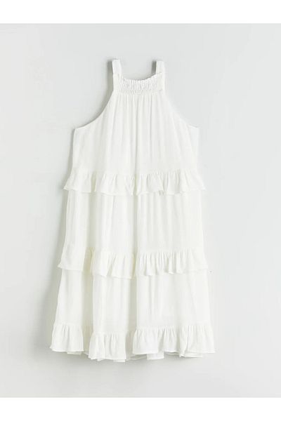 LC Waikiki Lcw Kids Ecru Halter Collar Muslin Girl's Dress
