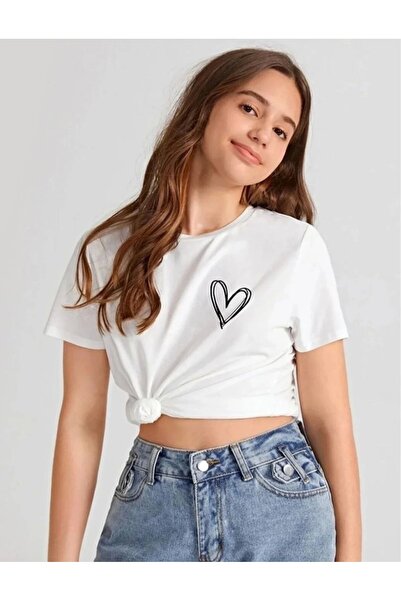 Vacrol Tricou cu imprimeu pentru fete cu decolteu - alb