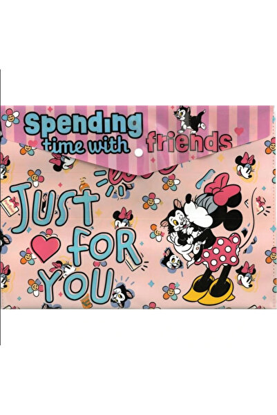 ATABY Lisanslı Minnie Mouse A4 Çıtçıtlı Dosya Açık Pembe