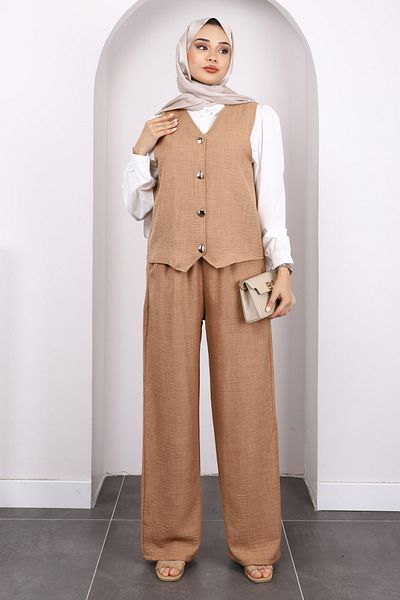 İmajButik Σετ Camel Vest με παντελόνι
