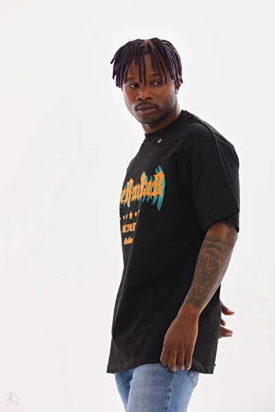 HAZEGO Unisex μπλουζάκι με λεπτομέρεια με κορδόνια με στάμπα - μαύρο