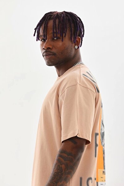 Mode Cool Μπεζ μπλουζάκι Unisex Oversize με στάμπα