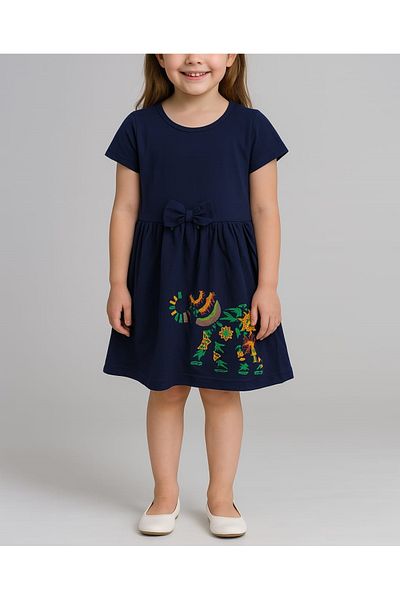 QUESHMA Cotton Printed Combed Cotton Girl's Dress