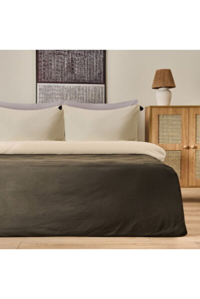 Evidea Soft Colorful Çift Kişilik Nevresim Takımı - Krem / Antrasit